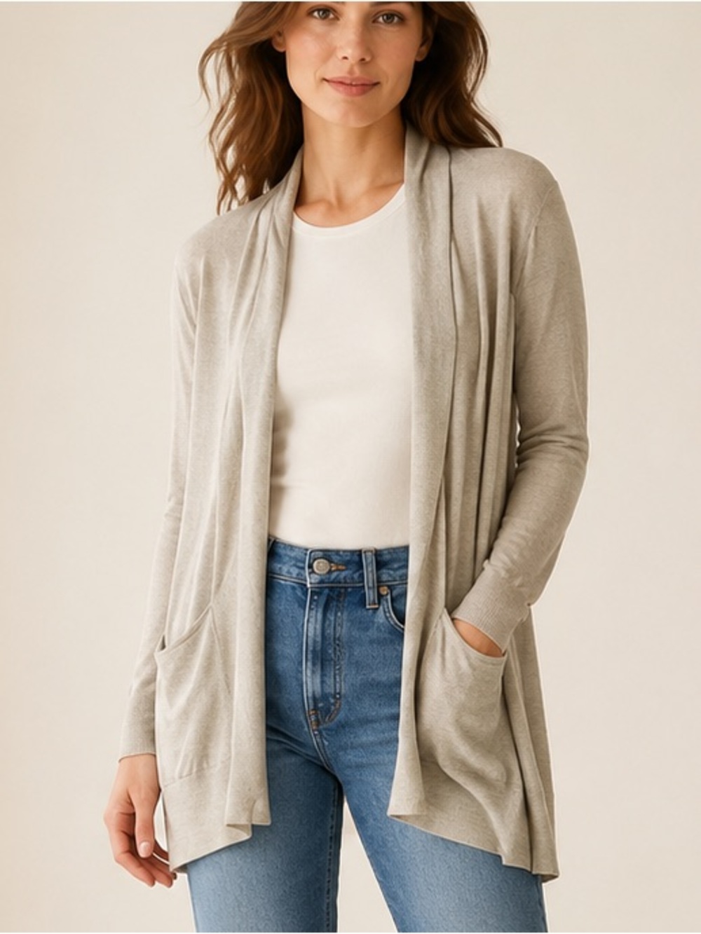 Aritzia Wilfred Oatmeal Open Front Cocoon Cardigan XS